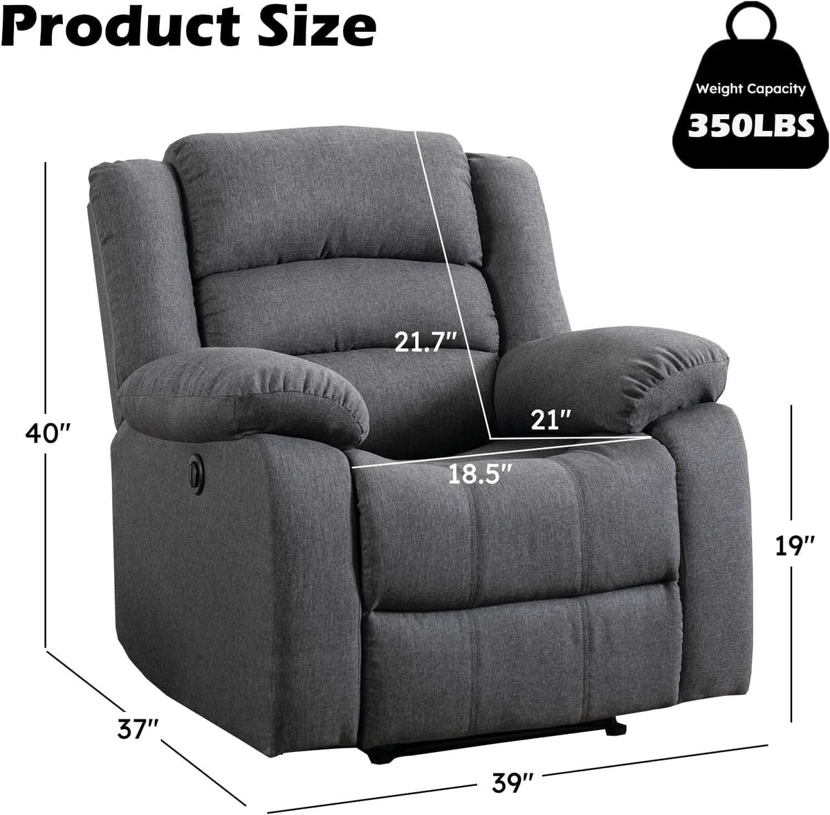 Oversized Grey Electric Recliner Chair For Living Room