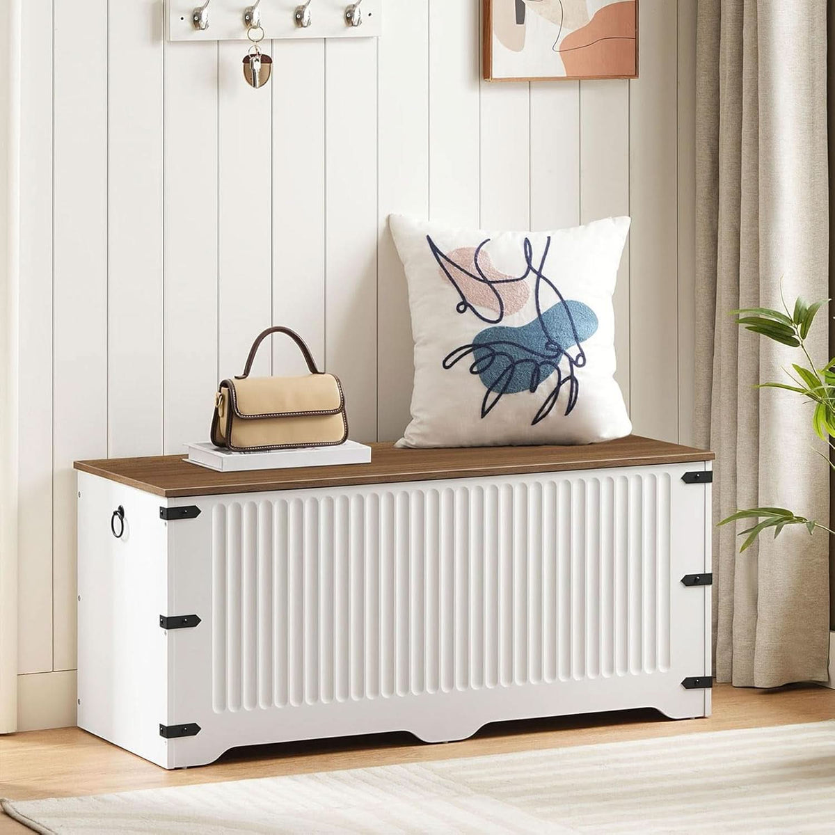Spacious Storage Bench Toy Chest Walnut Safety Hinge