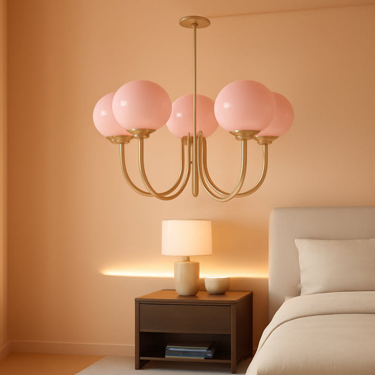 Luxurious Pink Glass 5-Light Pendant Ceiling Light