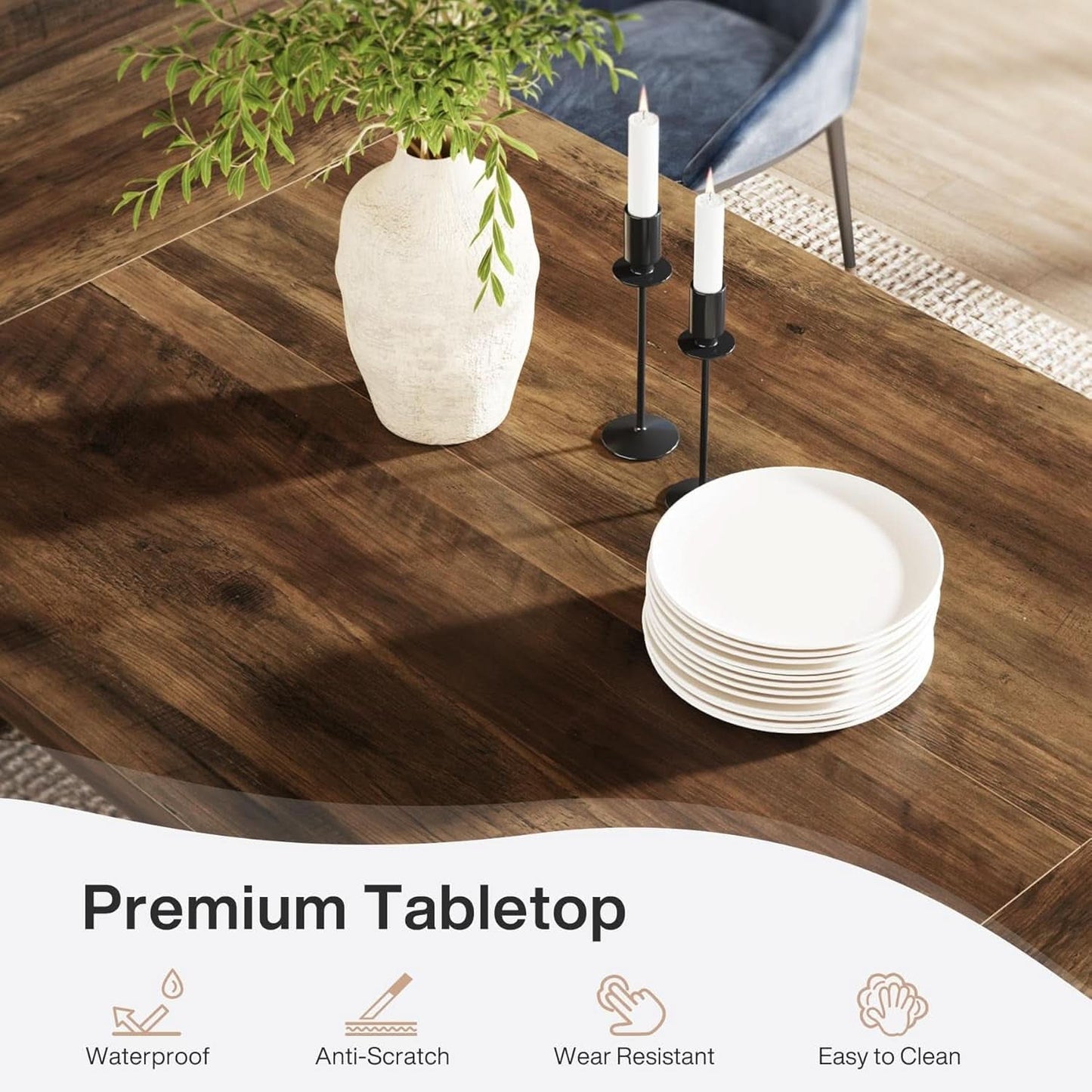 70 Inch Brown Solid Wood Rectangular Dining Table Seats Six
