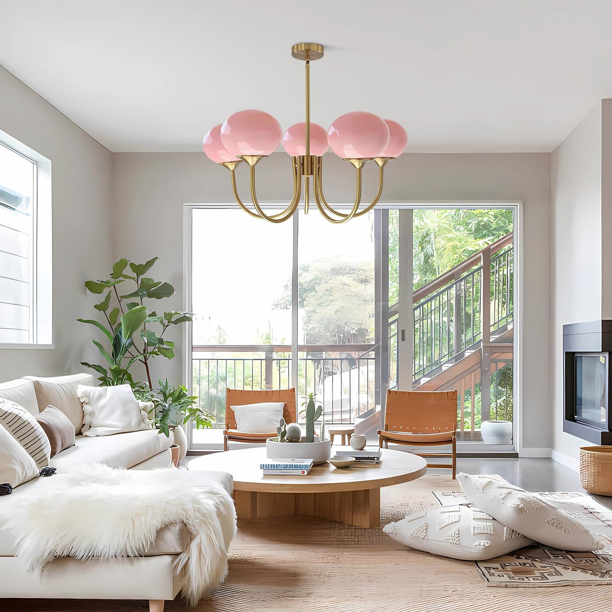 Luxurious Pink Glass 5-Light Pendant Ceiling Light