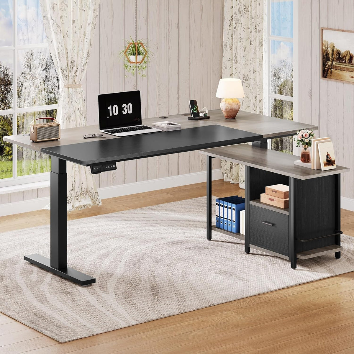 L Shaped Multifunctional Standing Desk 70Inch Adjustable
