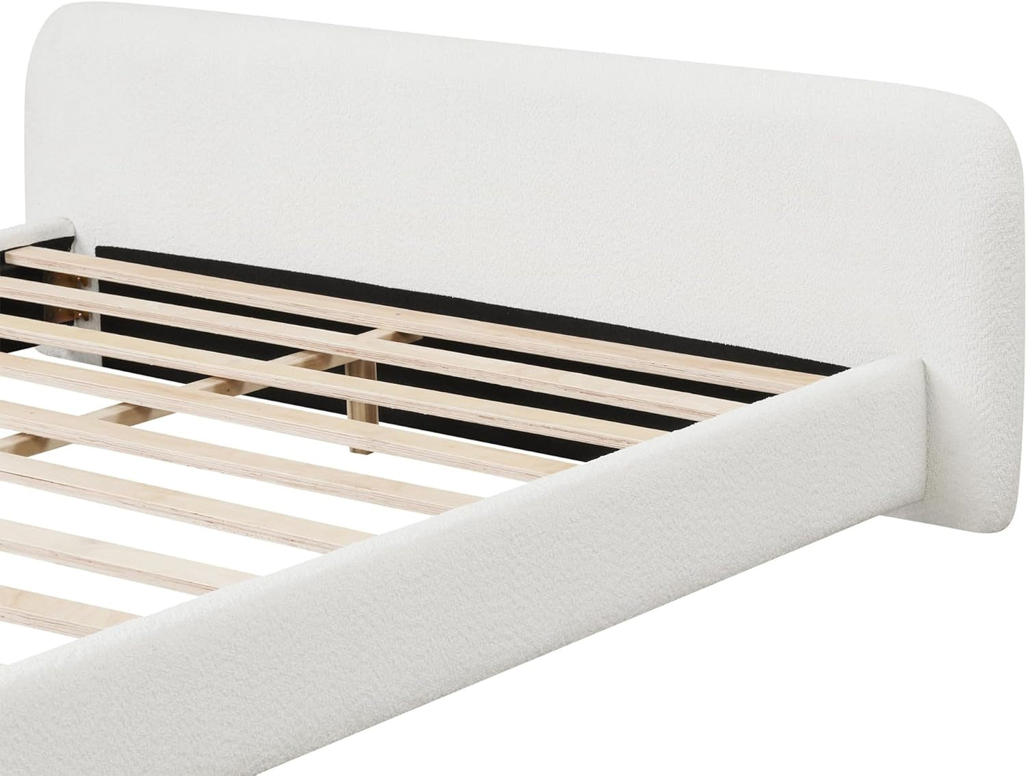 King Size Curved Headboard Platform Bed Snow White Finish