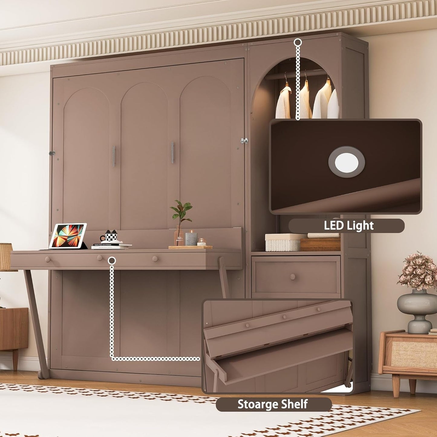 Queen Murphy Bed With Customizable Storage Drawers-1