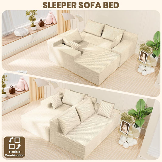 107 Inches Cloudlike Sectional Sofa Left Chaise Beige