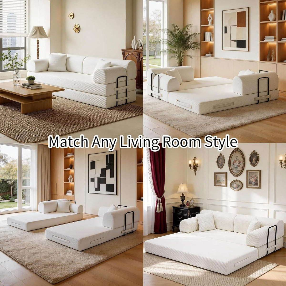 Azure 78.7in Corduroy Convertible Sleeper Sofa Bed