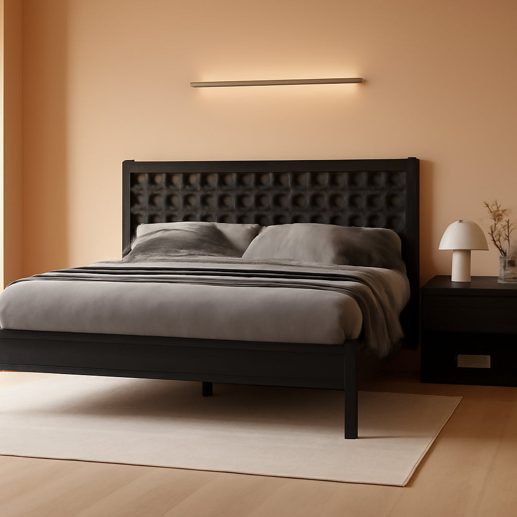King Size Platform Bed Ebony Solid Wood Construction