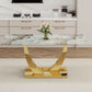 71 Inch Faux Marble Dining Table Tempered Glass Top