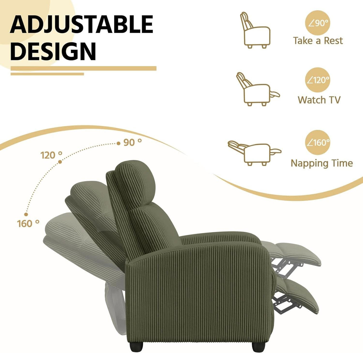 Dark Green Corduroy Adjustable Recliner Chair For Living Room