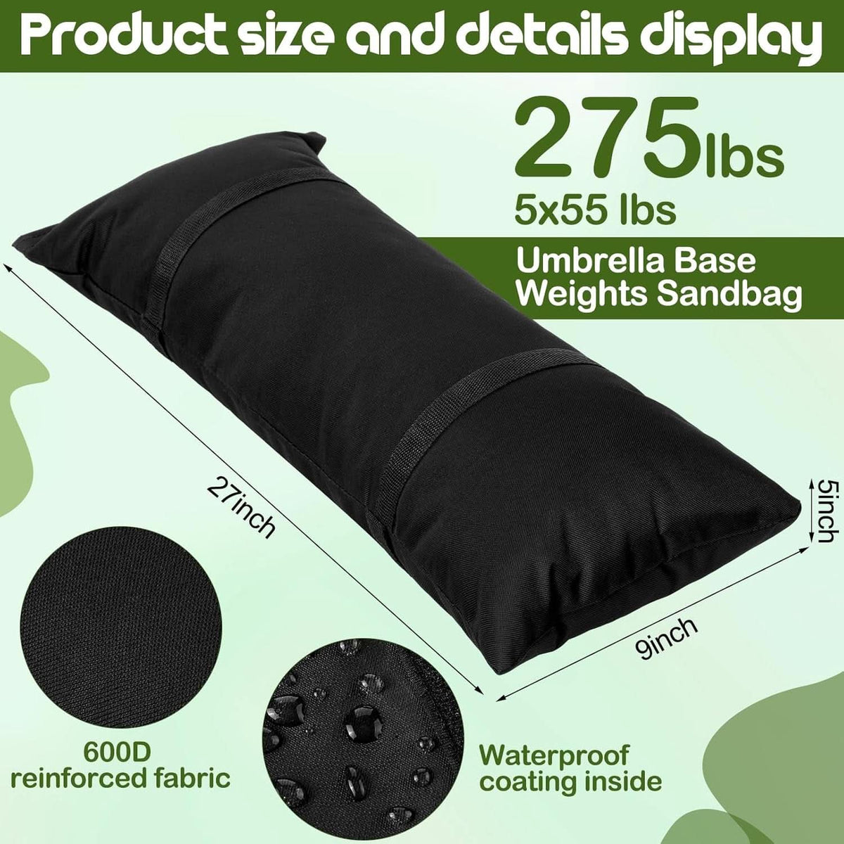 5 Pack 55 Pound Fillable Sandbags Outdoor Umbrella Bases-1