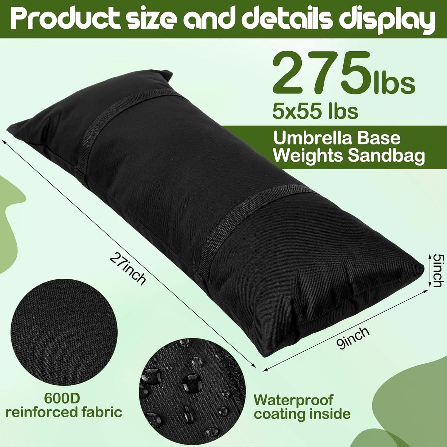 5 Pack 55 Pound Fillable Sandbags Outdoor Umbrella Bases-1