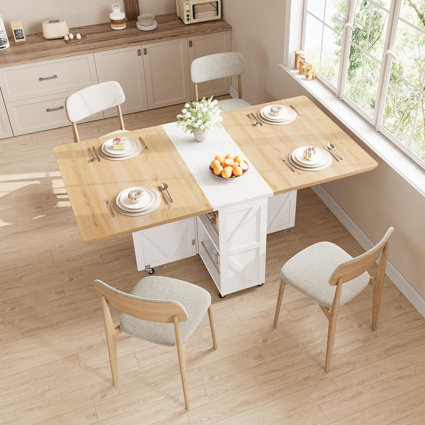 Natural Foldable Dining Table For 2to4 Compartments