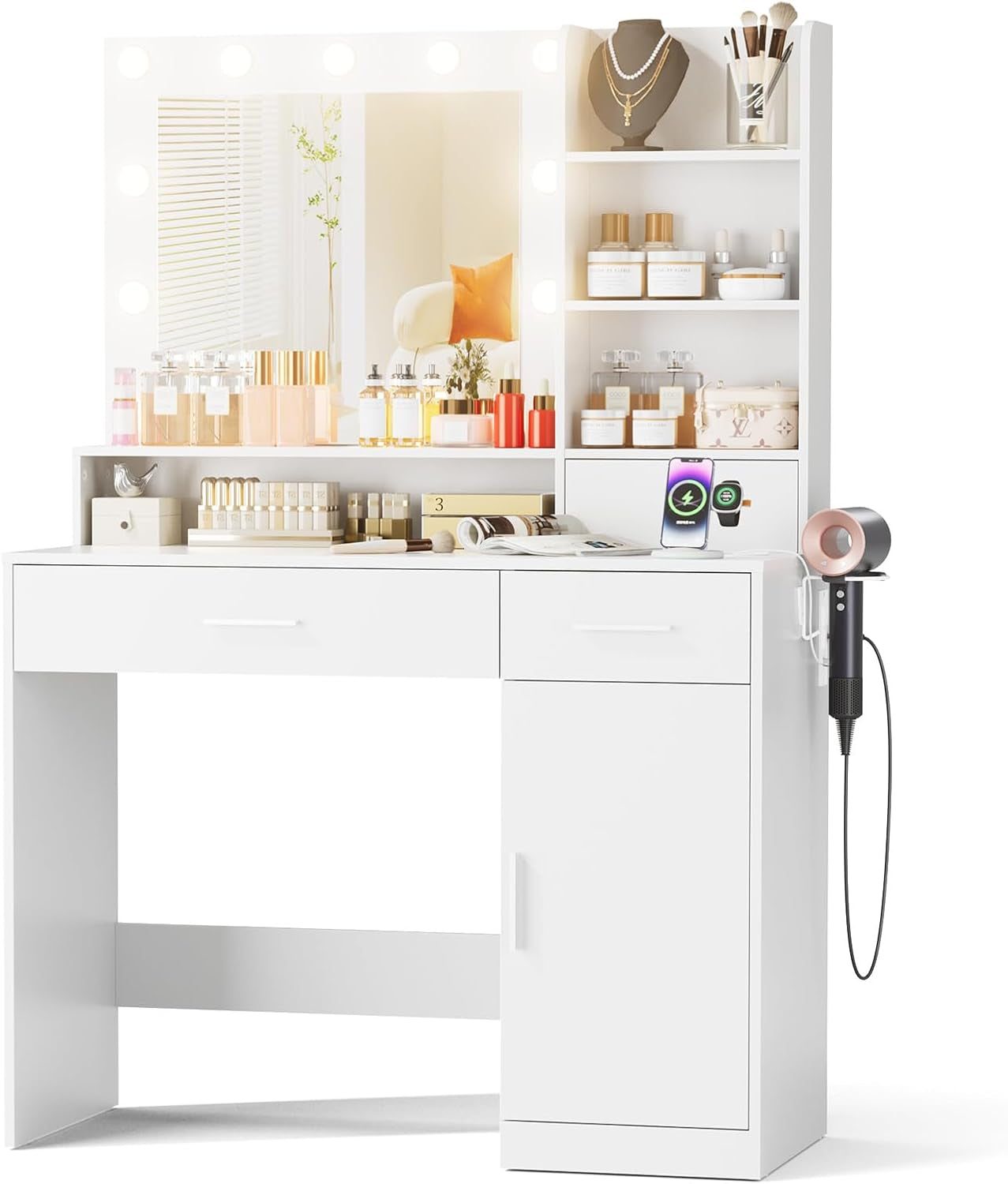White LED Vanity Table With Integrated Illumination