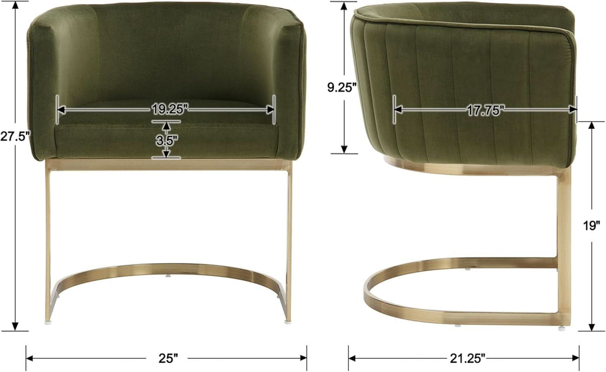 Velvet Green Upholstered Dining Chairs Armrests Set