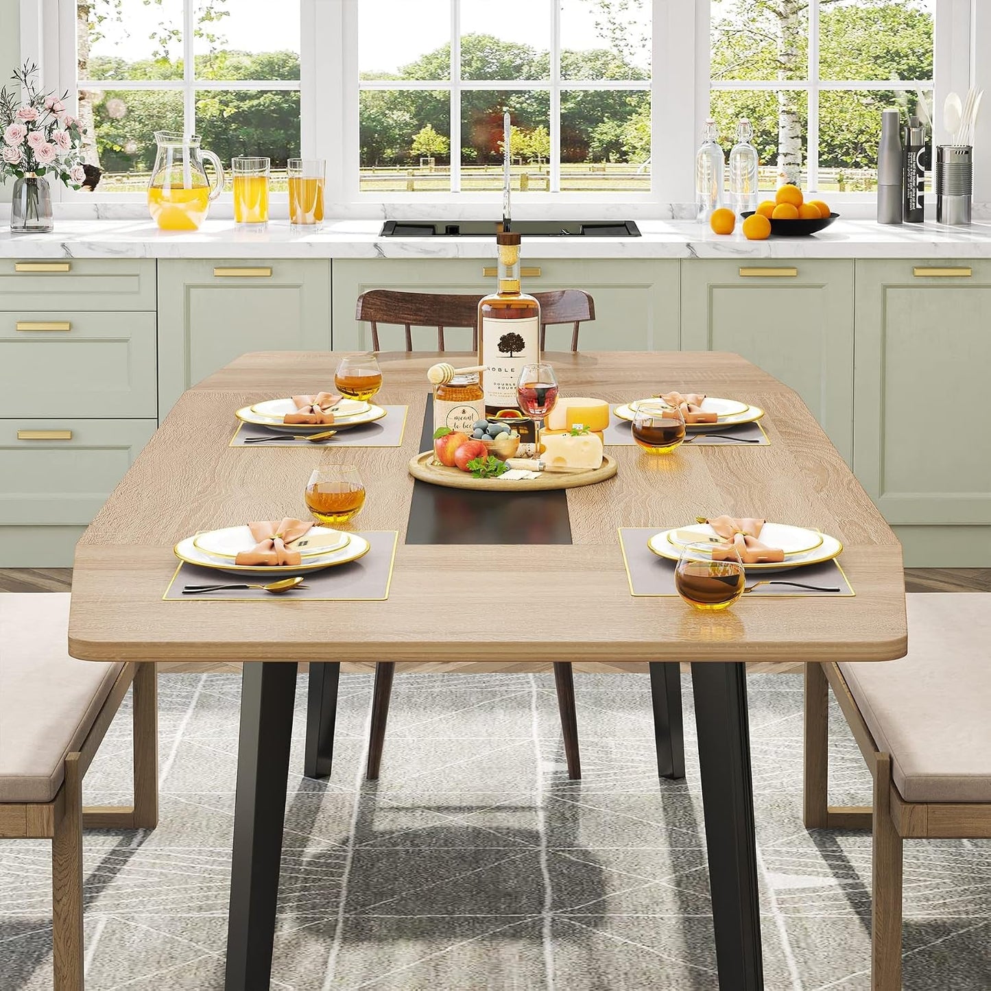 Tribesigns Light Walnut Contemporary Dining Table Kitchen