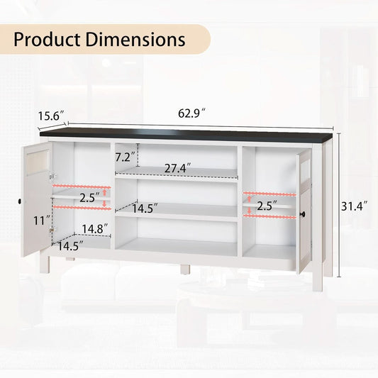 White TV Stand 63 Inch Modern Hidden Storage Console