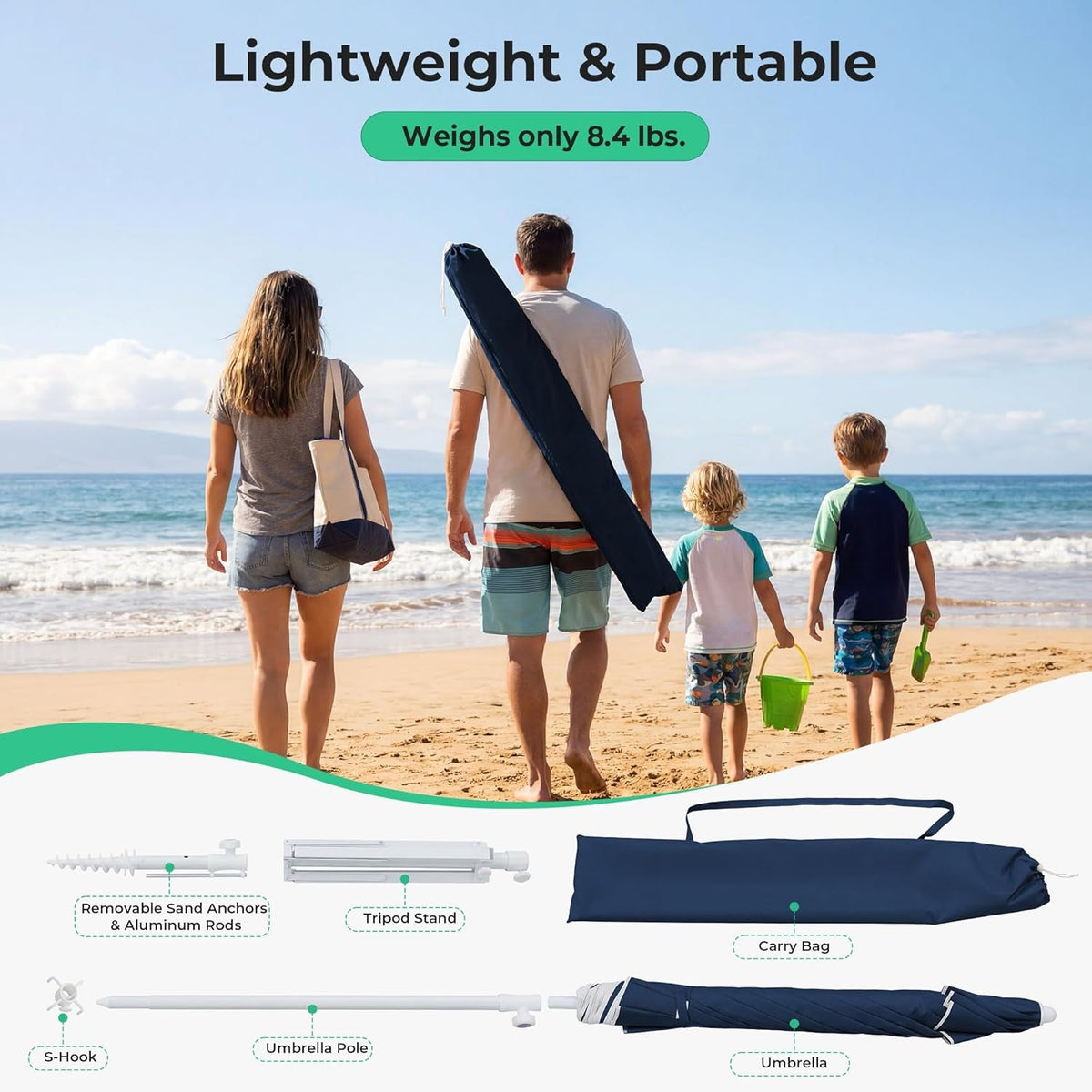 6.5ft Navy Sun Shade Umbrella Outdoor Portable Stand