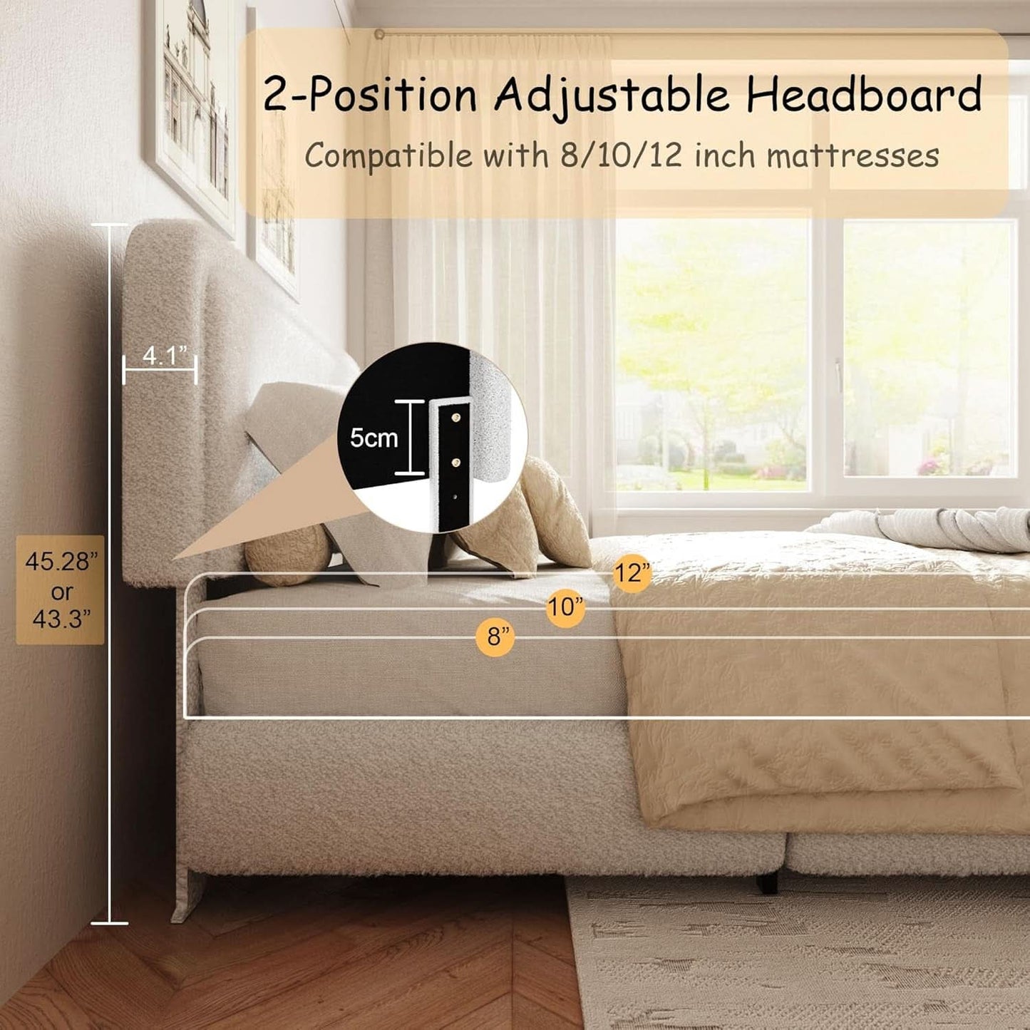 King Boucle Snow White Height Adjustable Platform Bed