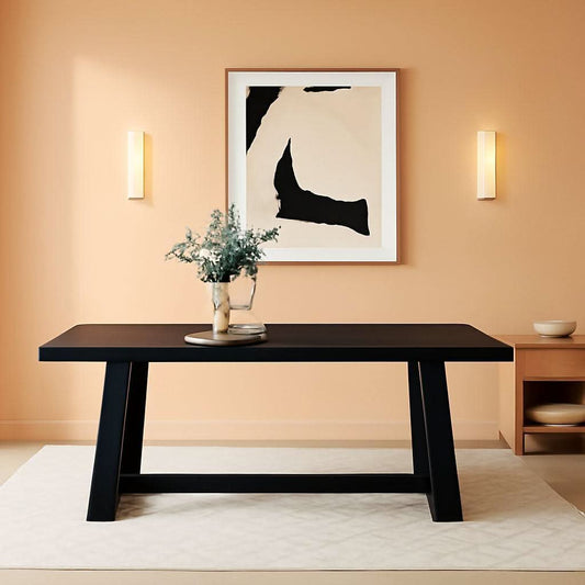 72 Inch Farmhouse Dining Table Solid Wood Black Wirebrush