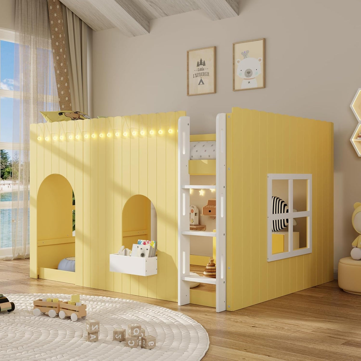 Primrose Yellow Full Size Kids Loft Bed With PlayArea