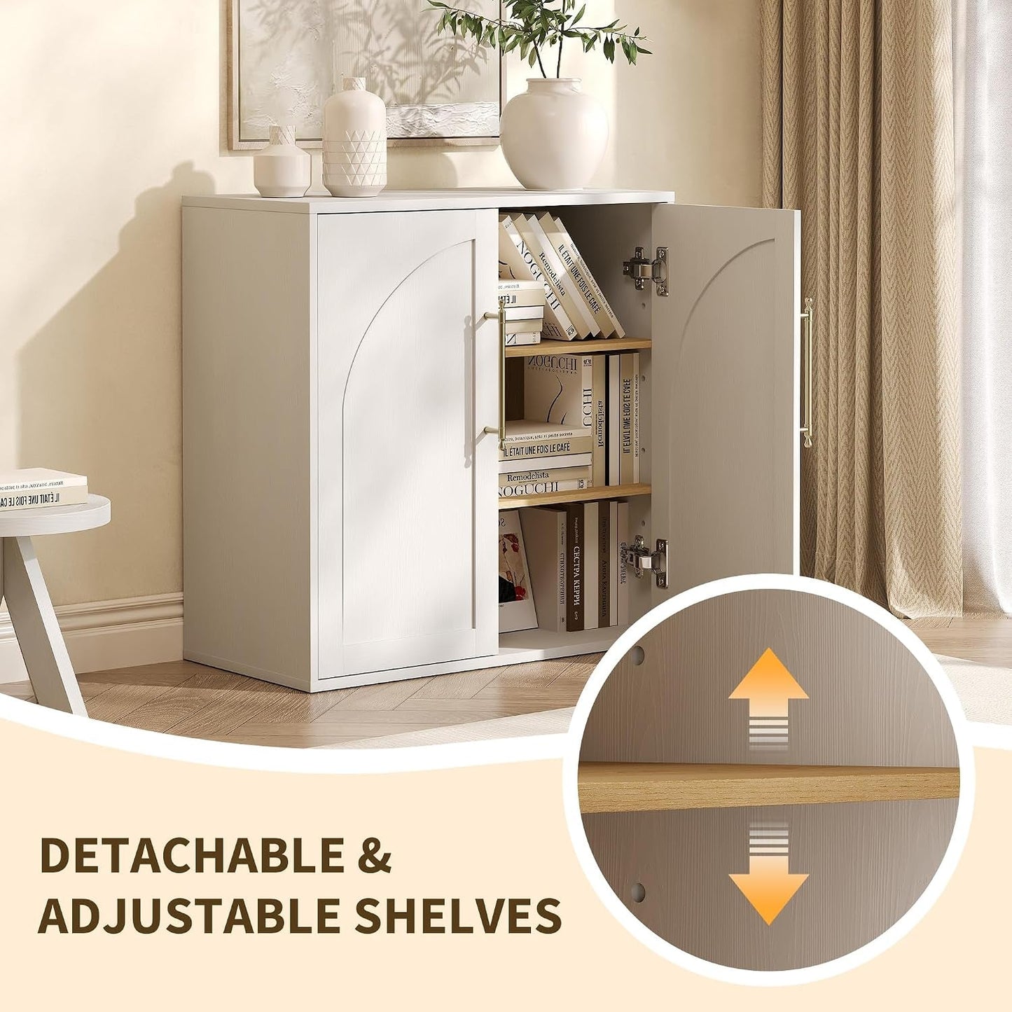 Modern Arched Farmhouse Sideboard Storage Console Cabinet