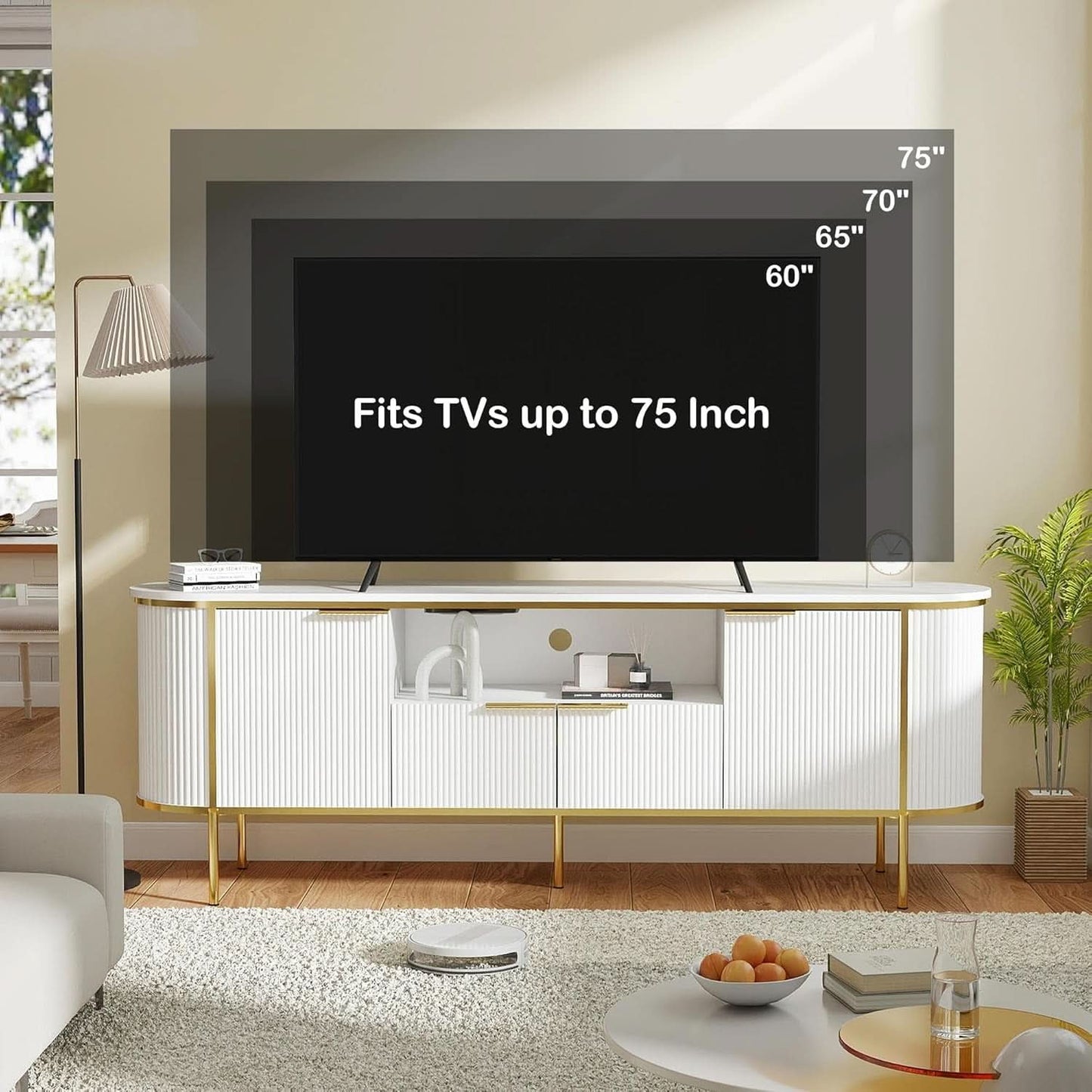 White 70 Inch TV Stand ModernLuxury Entertainment Center