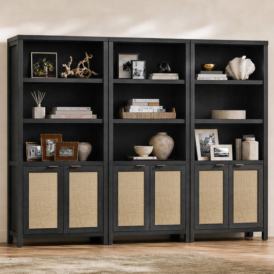 Large Rattan Bookcase With Adjustable Storage Shelves