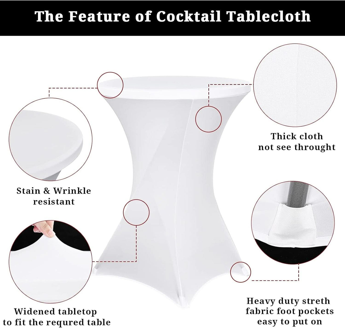 White Spandex Square Cocktail Table Covers 32x43Inches