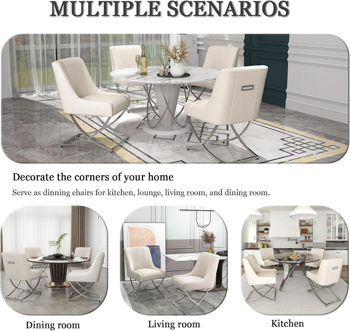 Beige Velvet Upholstered Contemporary Dining Chair Duo