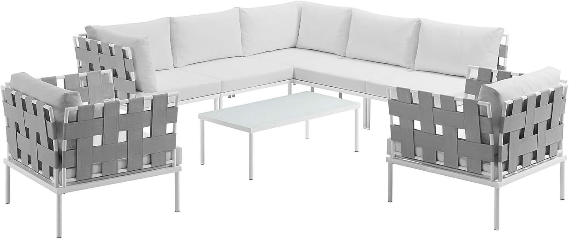 8 Piece White Aluminum Outdoor Patio Furniture Set-1