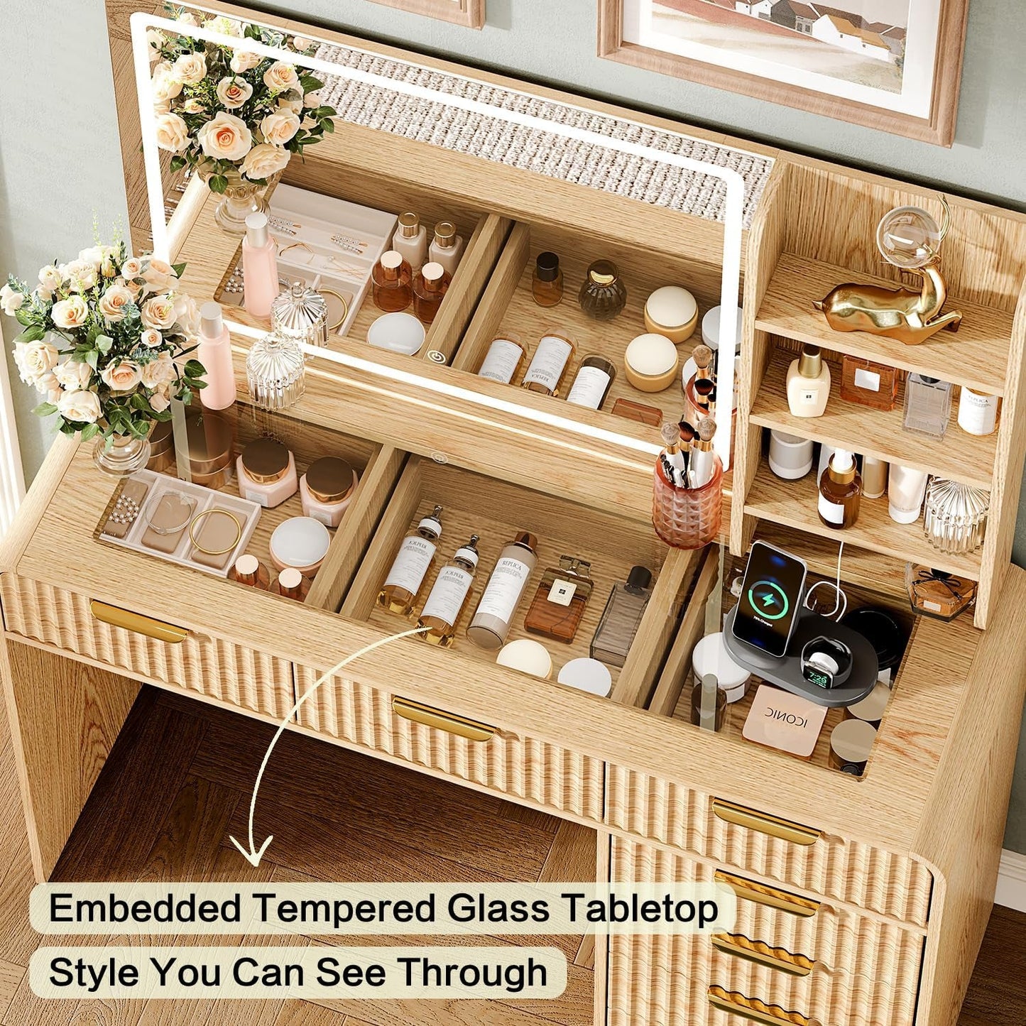 47 Inch Vanity Desk With Multifunctional Illumination