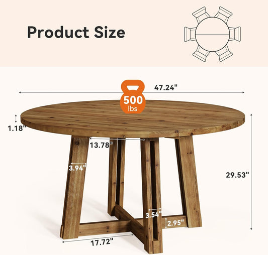 Round Hardwood Dining Tabletop Rustic Brown Finish