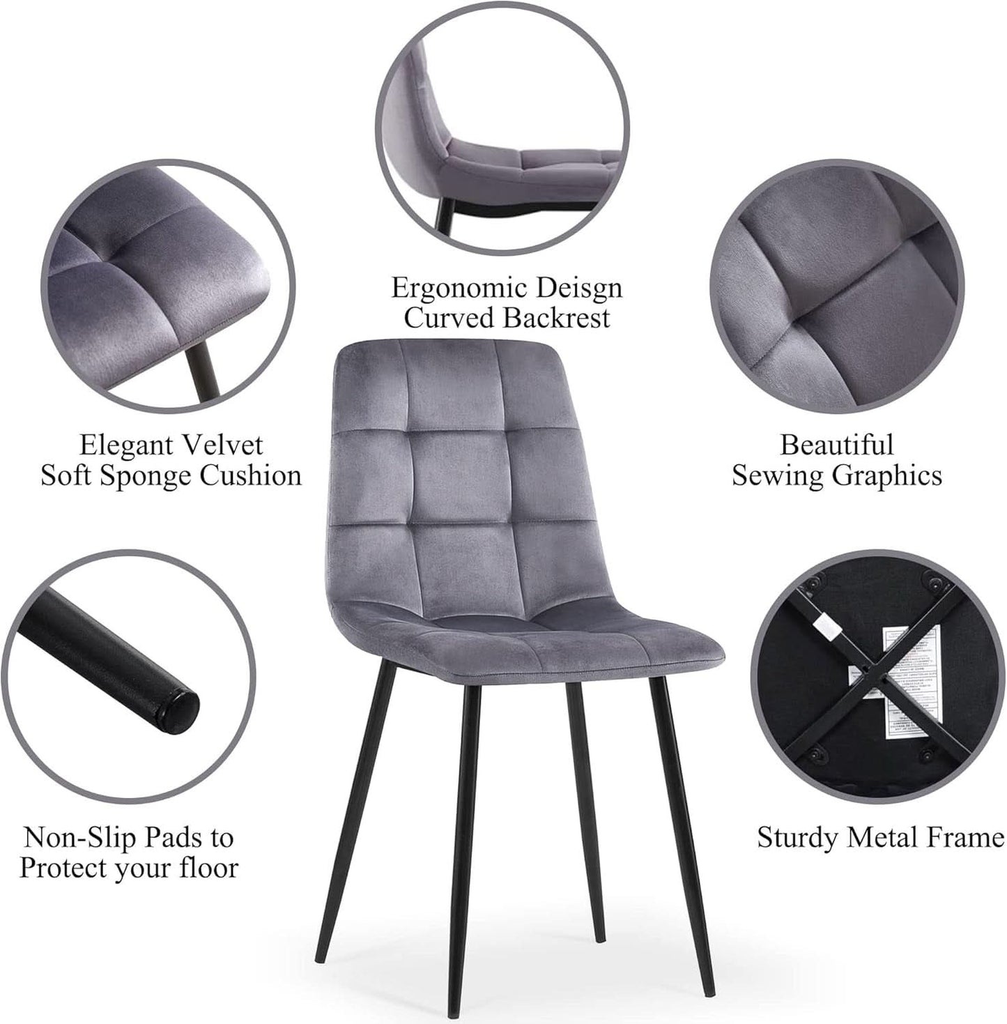 Grey Velvet Dining Chairs Set Of 4 With Metal Legs