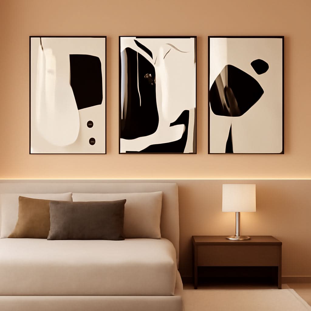 White Contemporary Framed Wall Art 16x24 Three Panel