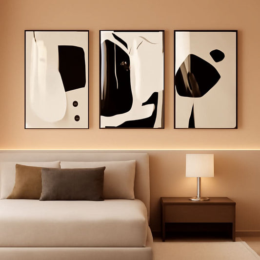 White Contemporary Framed Wall Art 16x24 Three Panel