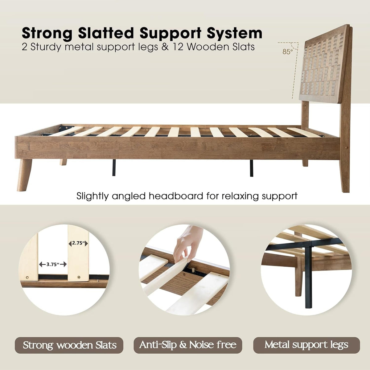 Queen Size Hand crafted Solid Wood Platform Bed frame