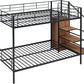 Full Over Full Metal Bunk Bed With Storage Stairs Black
