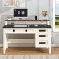 Black White Farmhouse Computer Desk Electrical Outlets
