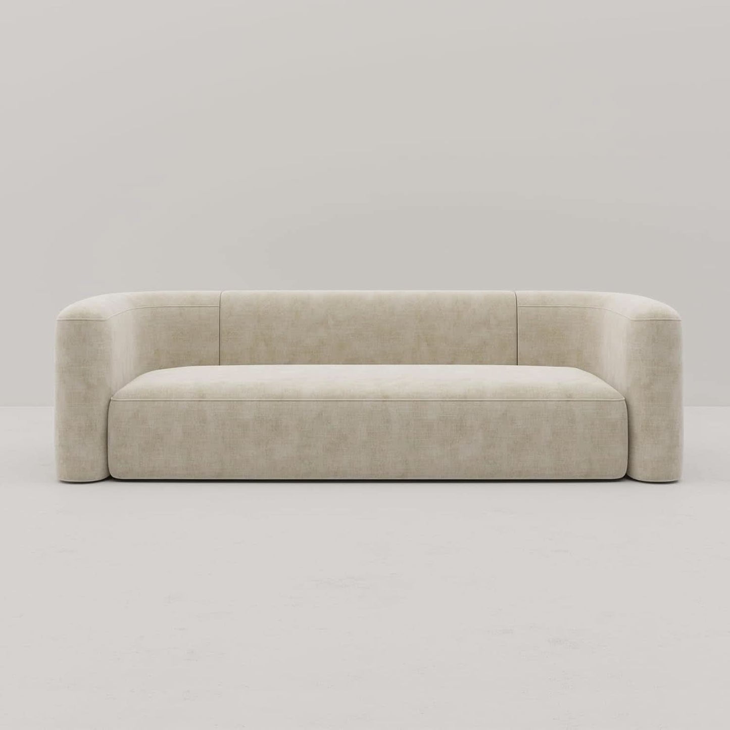Cream Velvet 3 Seater Modern Sofa With Curved Backrest