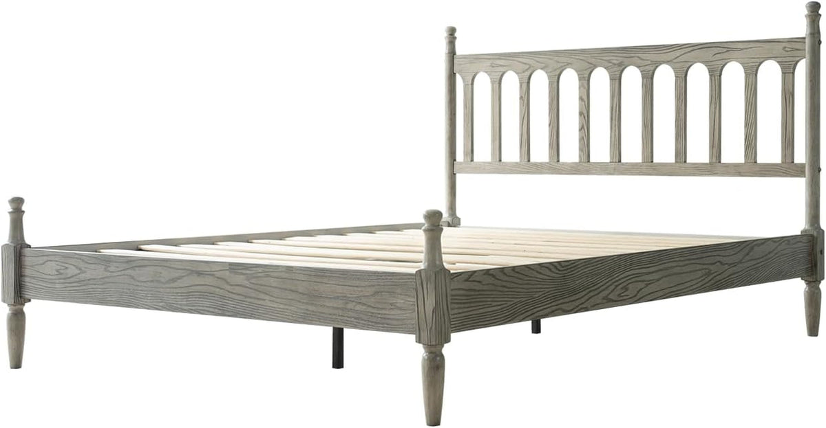 Queen Platform Bed Frame Solid Wood Weathered GrayOak