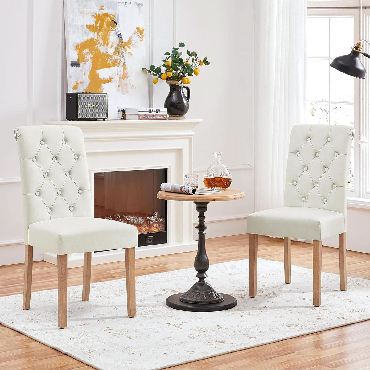 Beige Tufted Upholstered Dining Chairs Set Of 2 For Kitchen
