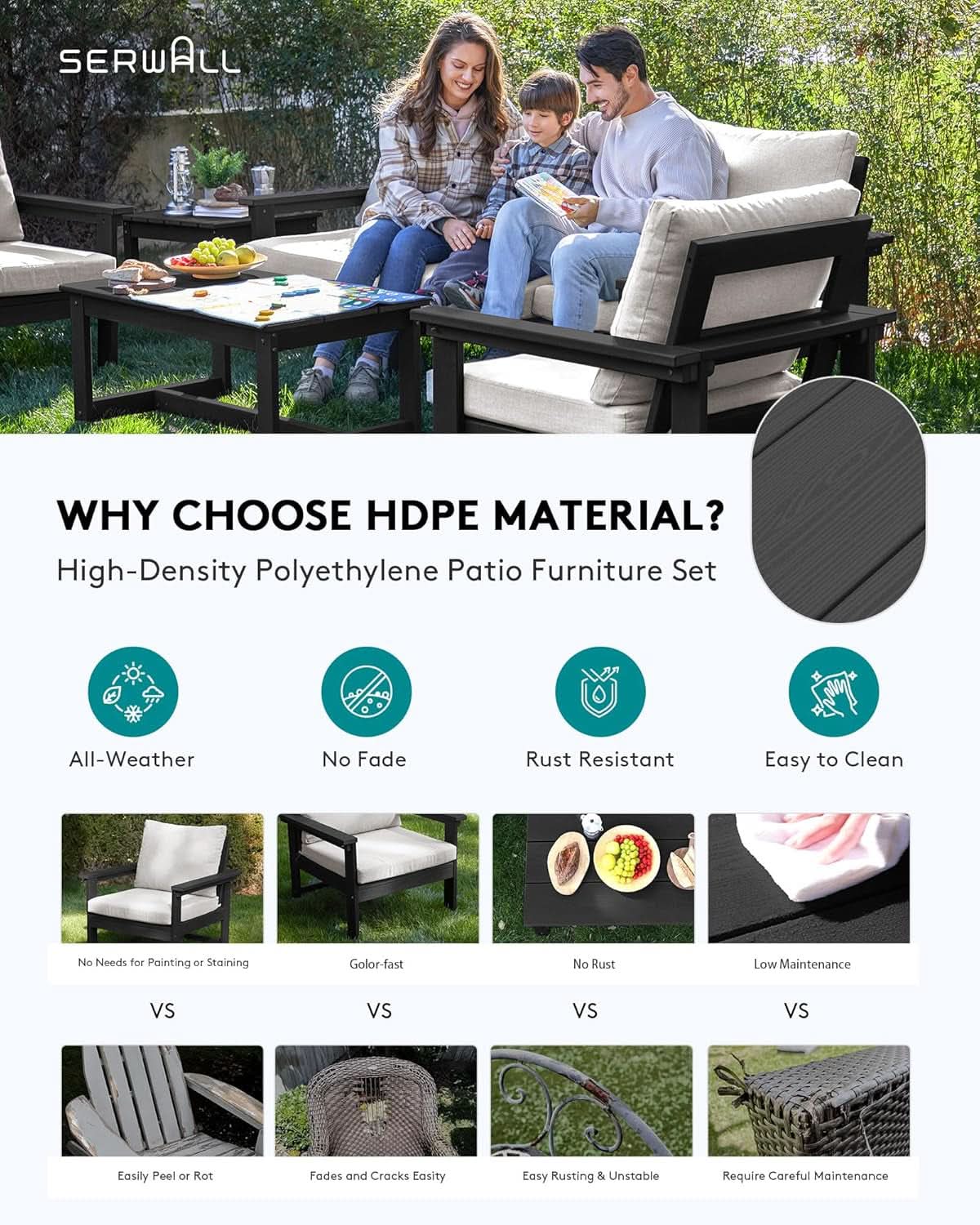 HDPE Outdoor Patio Furniture Set 7 Piece All Weather-2