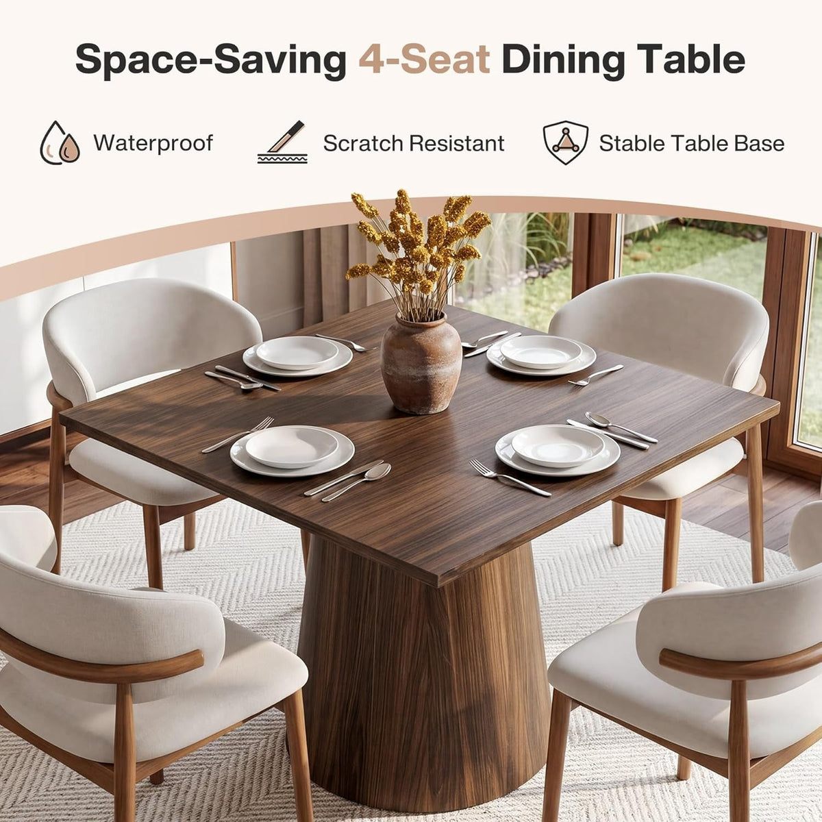 Space Saving Square Shaped Dining Table Pedestal Base