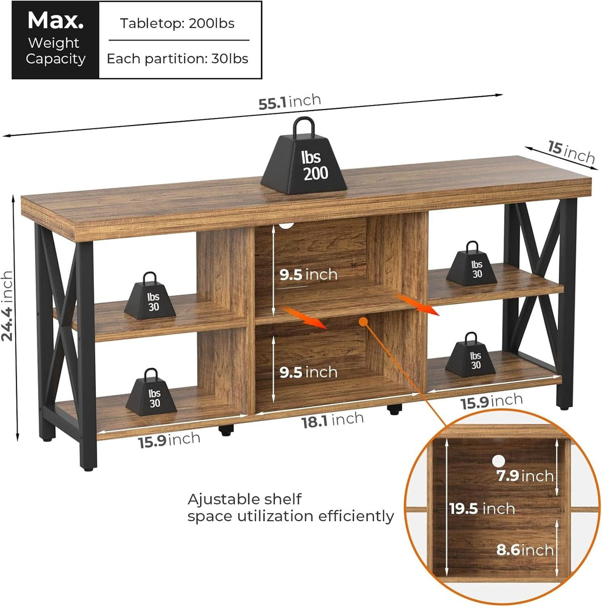 Walnut Finish Entertainment Center 55 Inch TV Stand