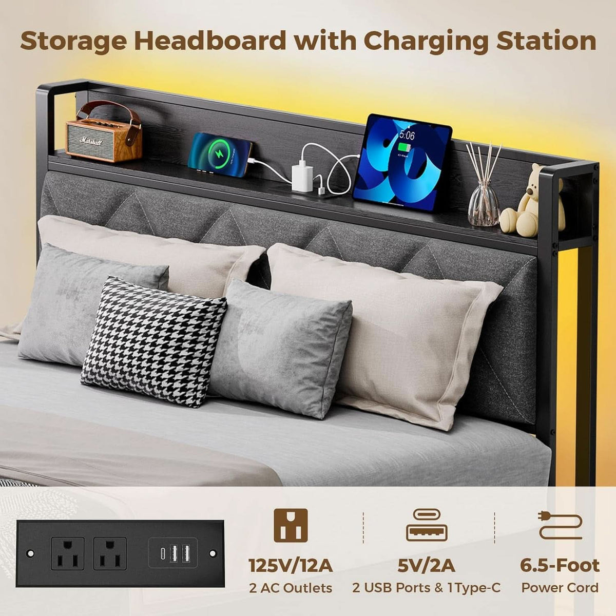 Twin Bed Frame With Charging Station Storage Drawers