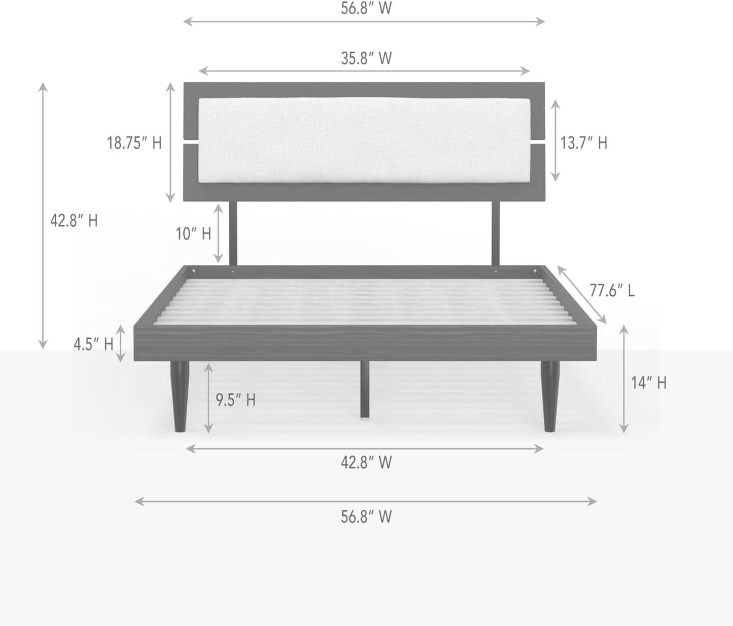 Solid Wood Platform Bed Black Adjustable Headboard