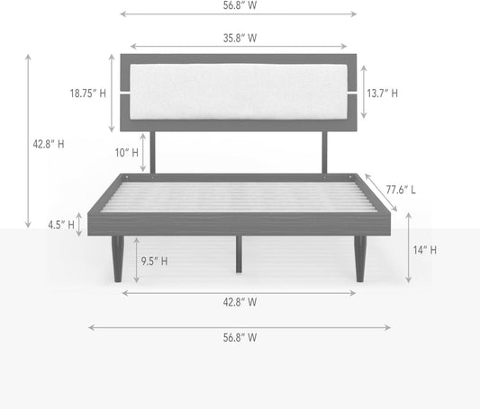 Solid Wood Platform Bed Black Adjustable Headboard
