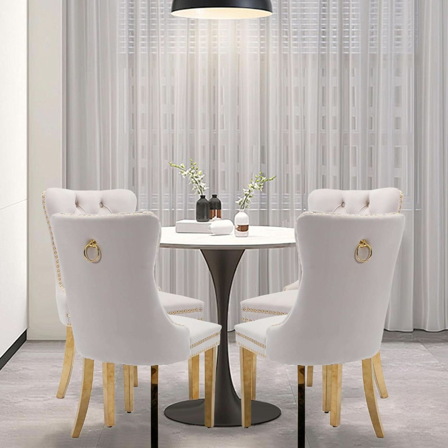 Velvet Dining Chairs Set Of 4 With Gold Plated Legs