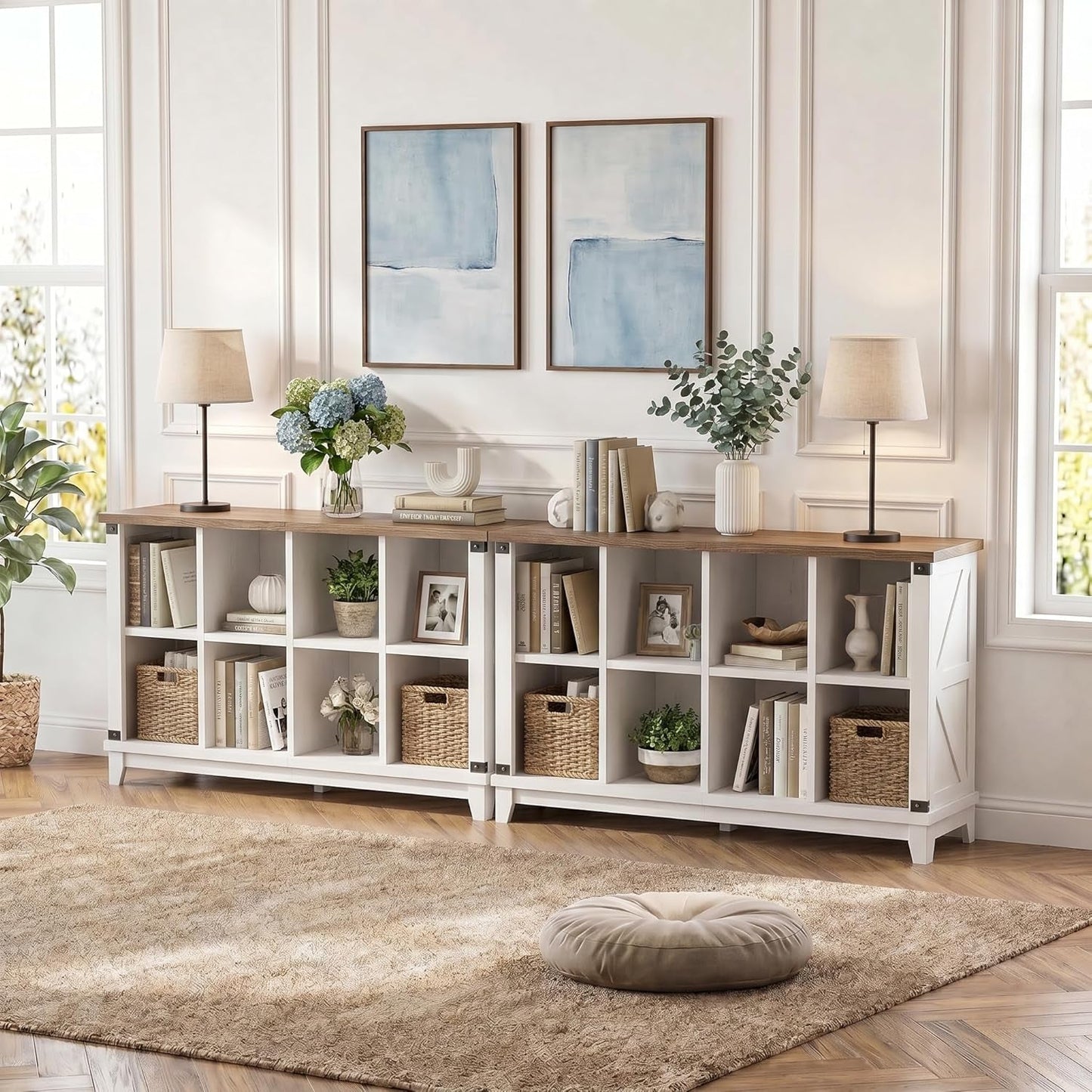 White Farmhouse Eight Cube Storage System Display Shelf