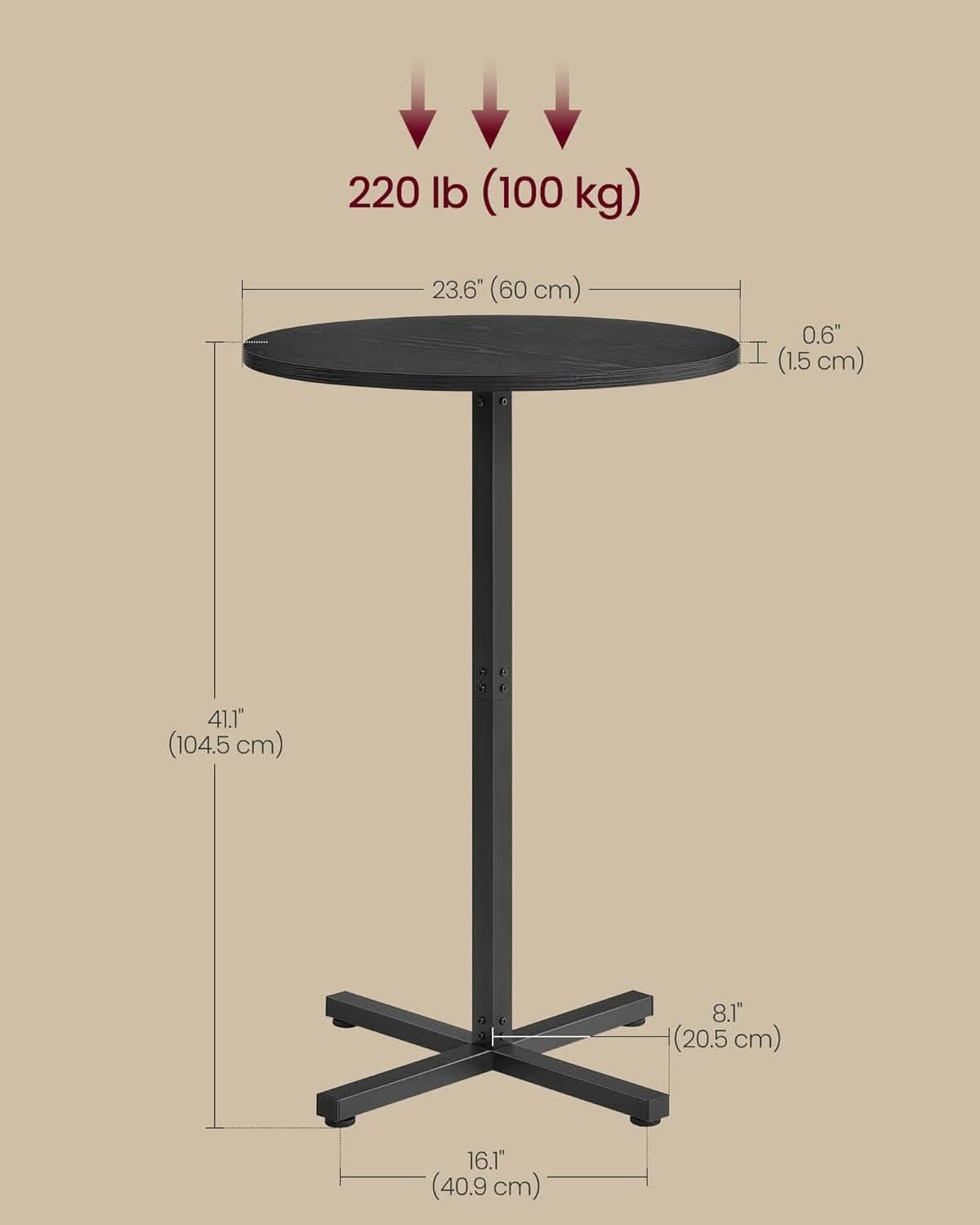 Round Cocktail Table Set 23 Point 6 Inch Diameter Ebony Black